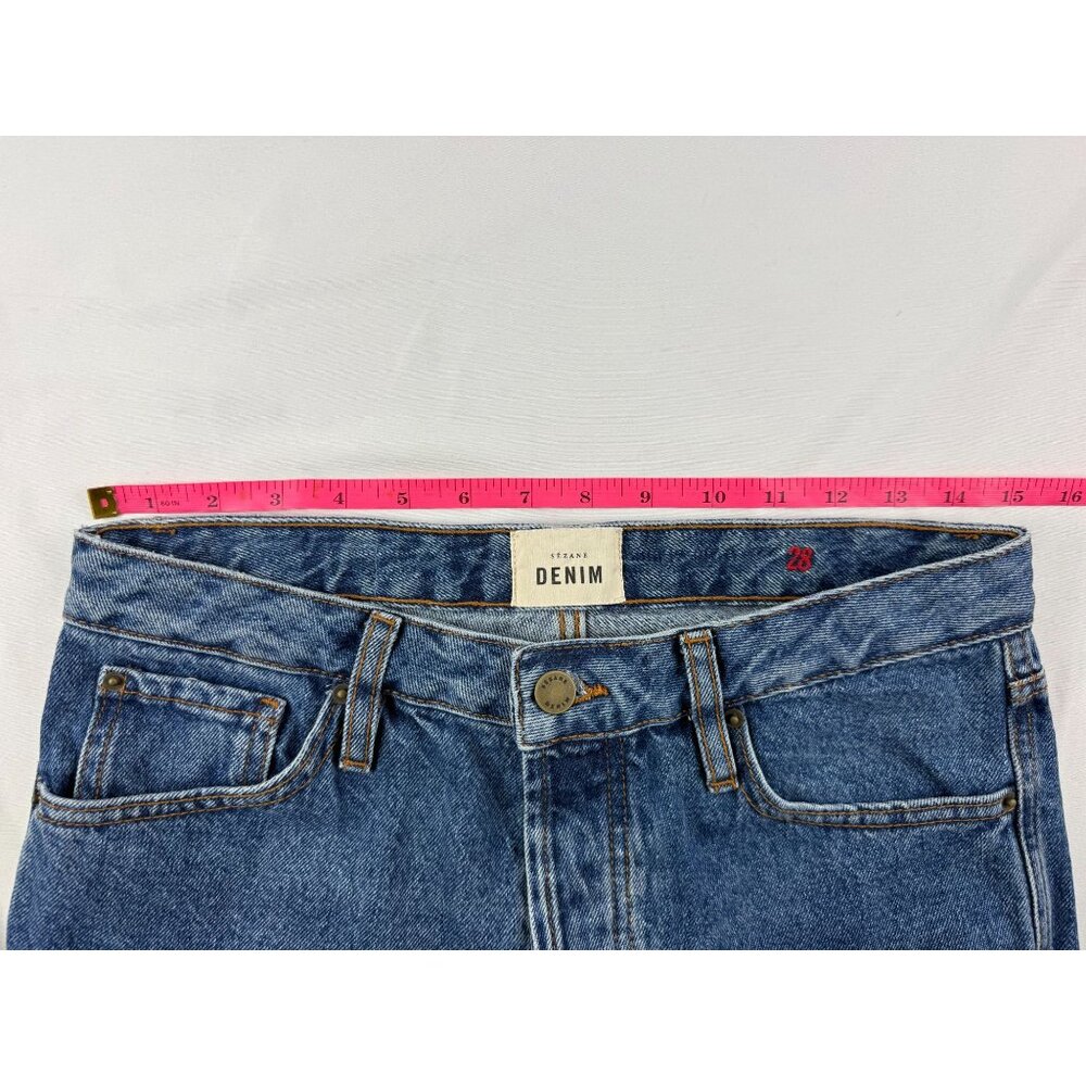 SEZANE Denim High Waisted Button Fly Straight Leg Jeans Medium Light Size 28 - Picture 9 of 12